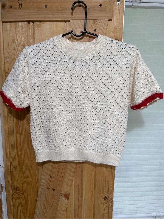 Zara Other - Zara Cream Knit Sweater Top with Red Cuff Detail - womens xs/kids 13-14